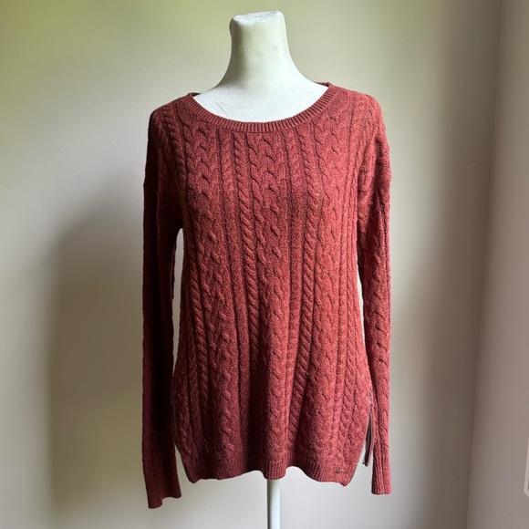 American Eagle Outfitters Sweaters - American Eagle Women's Cable Knit Sweater Rust Size Small Functional Side Zipper